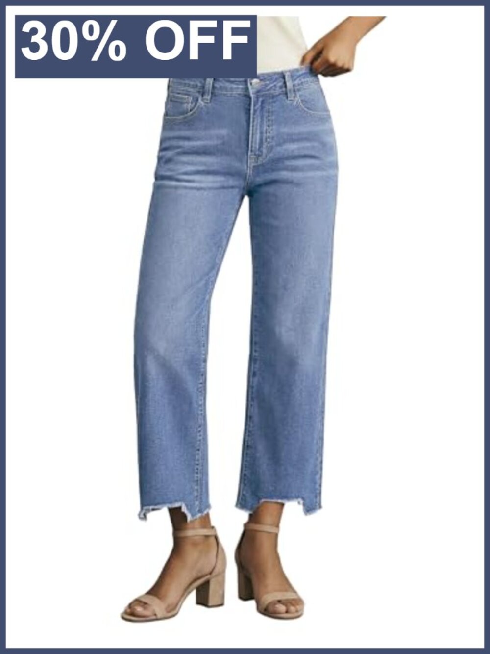 Women's Cropped Straight Leg Jeans, Distressed Mid Rise Stretchy Denim Pants